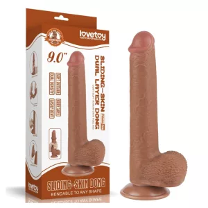 LoveToy – Sliding-Skin realisztikus világosbarna bőrös dildó (22,6 cm - 9")