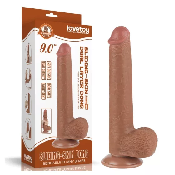 LoveToy – Sliding-Skin realisztikus világosbarna bőrös dildó (22,6 cm - 9")