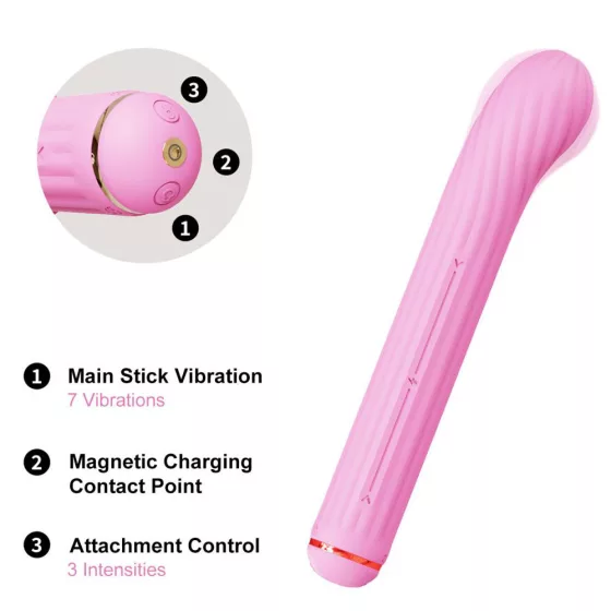 Otouch Magic Stick S1 Plus vibrátor + 4 db klitorisz izgató feltét (rózsaszín).