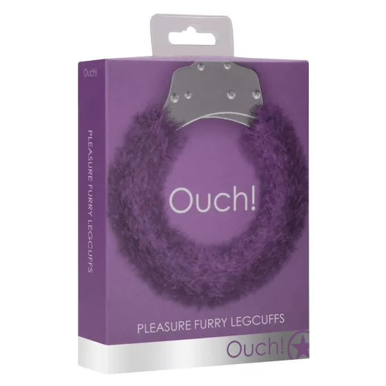 Ouch! Furry Pleasure Legcuffs fém bokabilincs, plüss huzattal (lila)