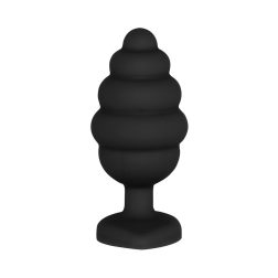   Redőzött szilikon anál dildó áttetsző, szív formájú kristállyal (S méret - fekete)