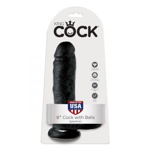 King Cock 8" dildó, herékkel (20 cm - fekete)