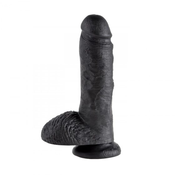 King Cock 8" dildó, herékkel (20 cm - fekete)