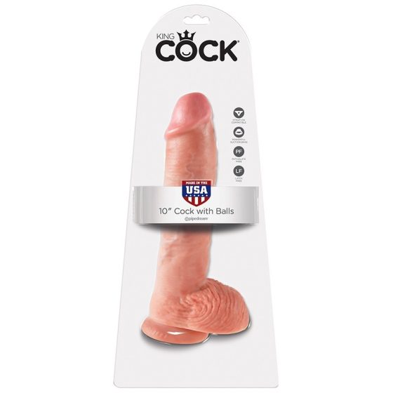 King Cock 10" dildó, herékkel (25 cm - világos bőrszín)