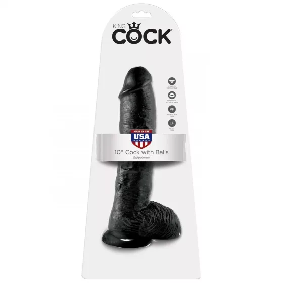King Cock – 10" dildó herékkel (25 cm, fekete)