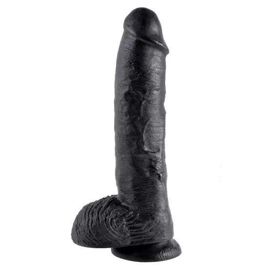 King Cock – 10" dildó herékkel (25 cm, fekete)