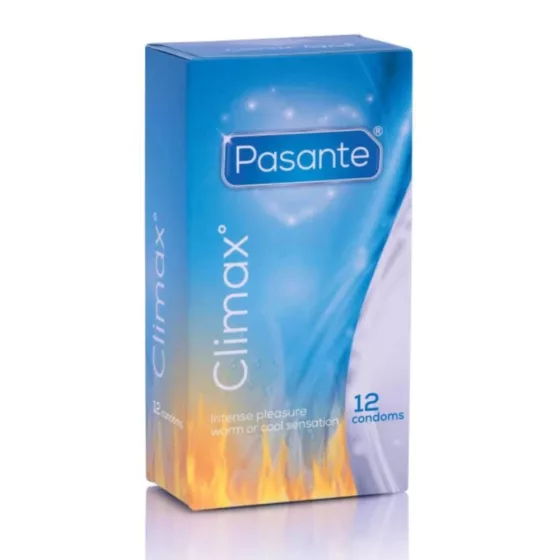 Pasante Climax bordázott óvszerek hűsítő vagy hevítő hatással (12 db)