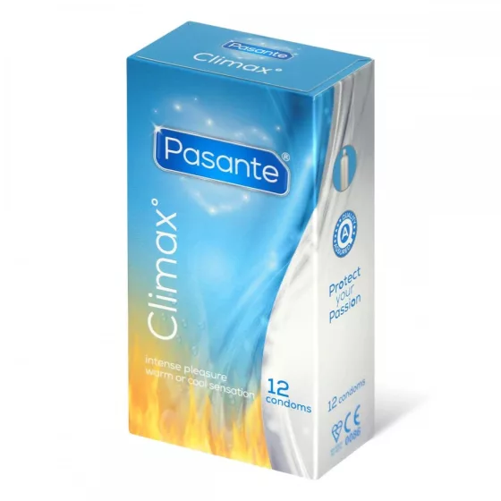Pasante Climax bordázott óvszerek hűsítő vagy hevítő hatással (12 db)