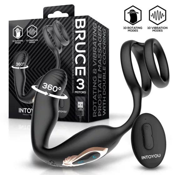 IntoYou - Bruce forgófejes prosztatavibrátor, here és péniszgyűrűvel, távirányítóval