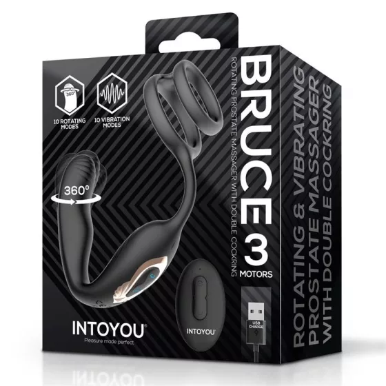 IntoYou - Bruce forgófejes prosztatavibrátor, here és péniszgyűrűvel, távirányítóval