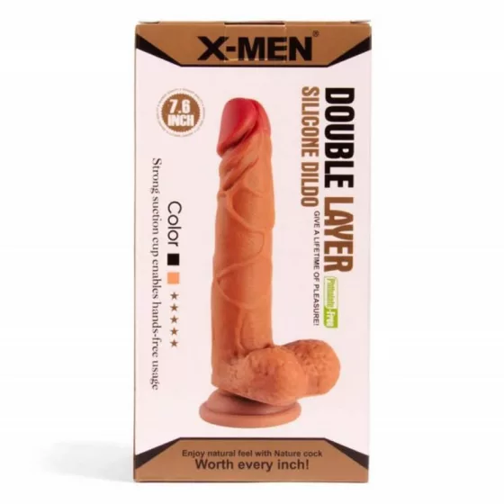 X-Men – tapadótalpas szilikon dildó (18,8 cm, sötétbarna bőrszín)