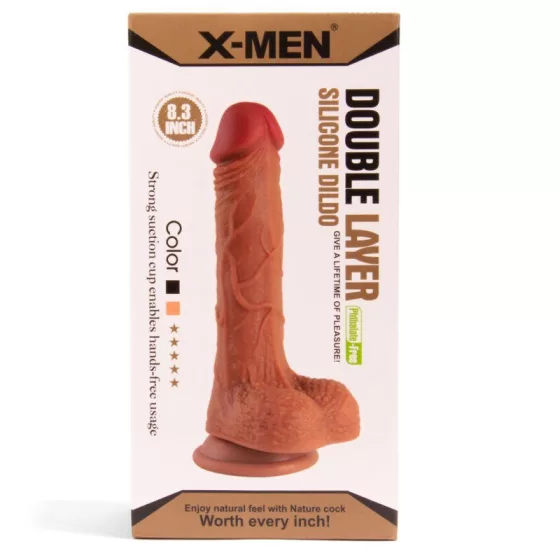 X-Men – tapadótalpas szilikon dildó (20,5 cm, sötétbarna bőrszín)